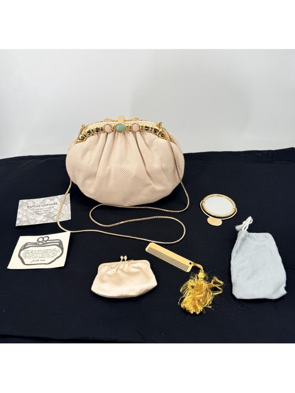 Vintage Judith Leiber Karung Lizard Convertible Handbag Mirror Comb & Coin Purse